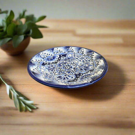6" Talavera Blue & White Dinner Plate | Mexican Dinnerware - hand-painted blue floral ceramic plate from Guanajuato, Mexico