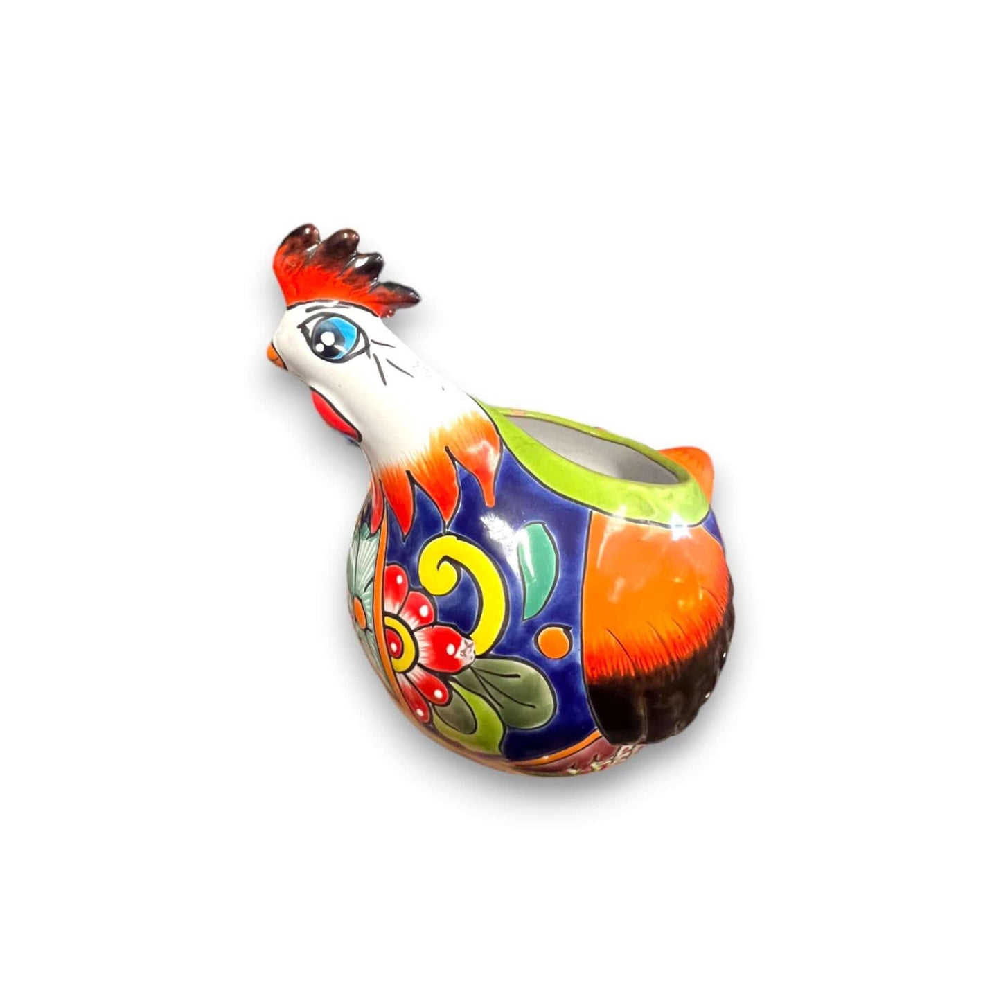 Talavera Chicken Planter | Handmade Mexican Ceramic Pot featuring hand-painted colorful folk art chicken planter