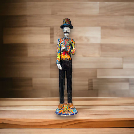 Talavera Day of the Dead Catrin | Handmade Wedding Skeleton Man - hand-painted Talavera skeleton figurine from Guanajuato, Mexico