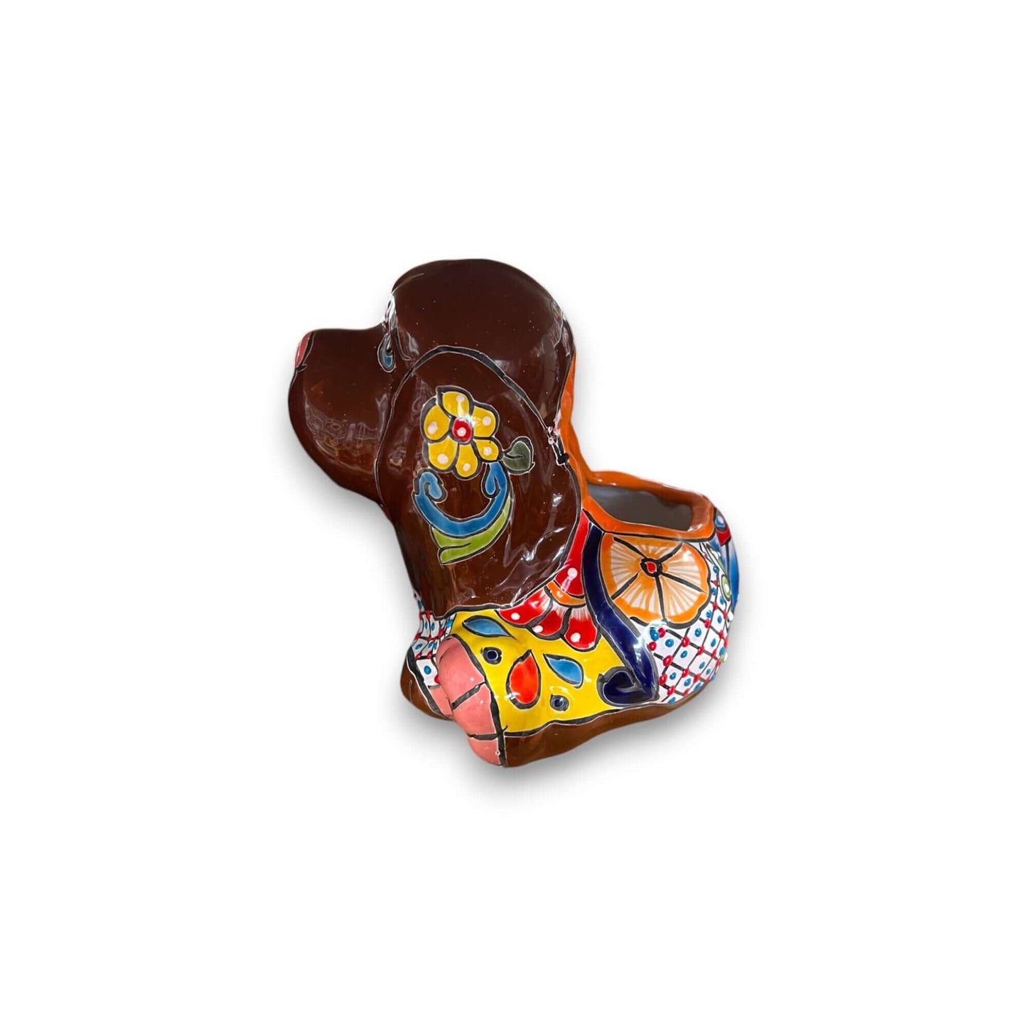 Vibrant Handmade Talavera Dog Statue | Colorful Mexican Canine Art (Medium) hand-painted brown Talavera ceramic dog with floral patterns