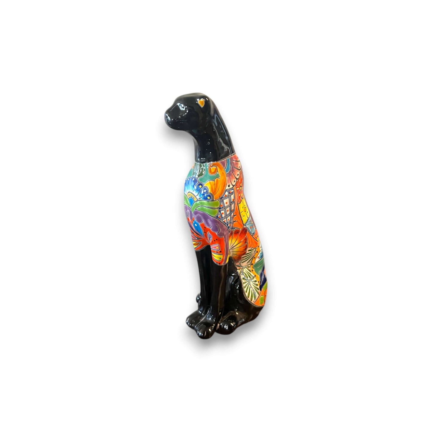 Handmade Talavera Panther Statue - Mexican Art