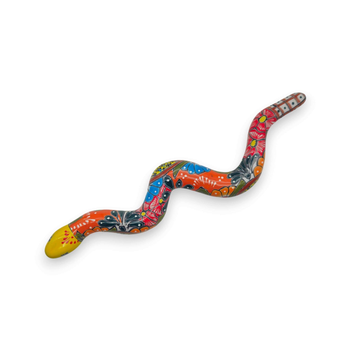 Handmade Talavera Snake Statue | Hand-Painted Mexican Decor - 2ft hand-painted colorful ceramic snake, kiln-fired lead-free glaze