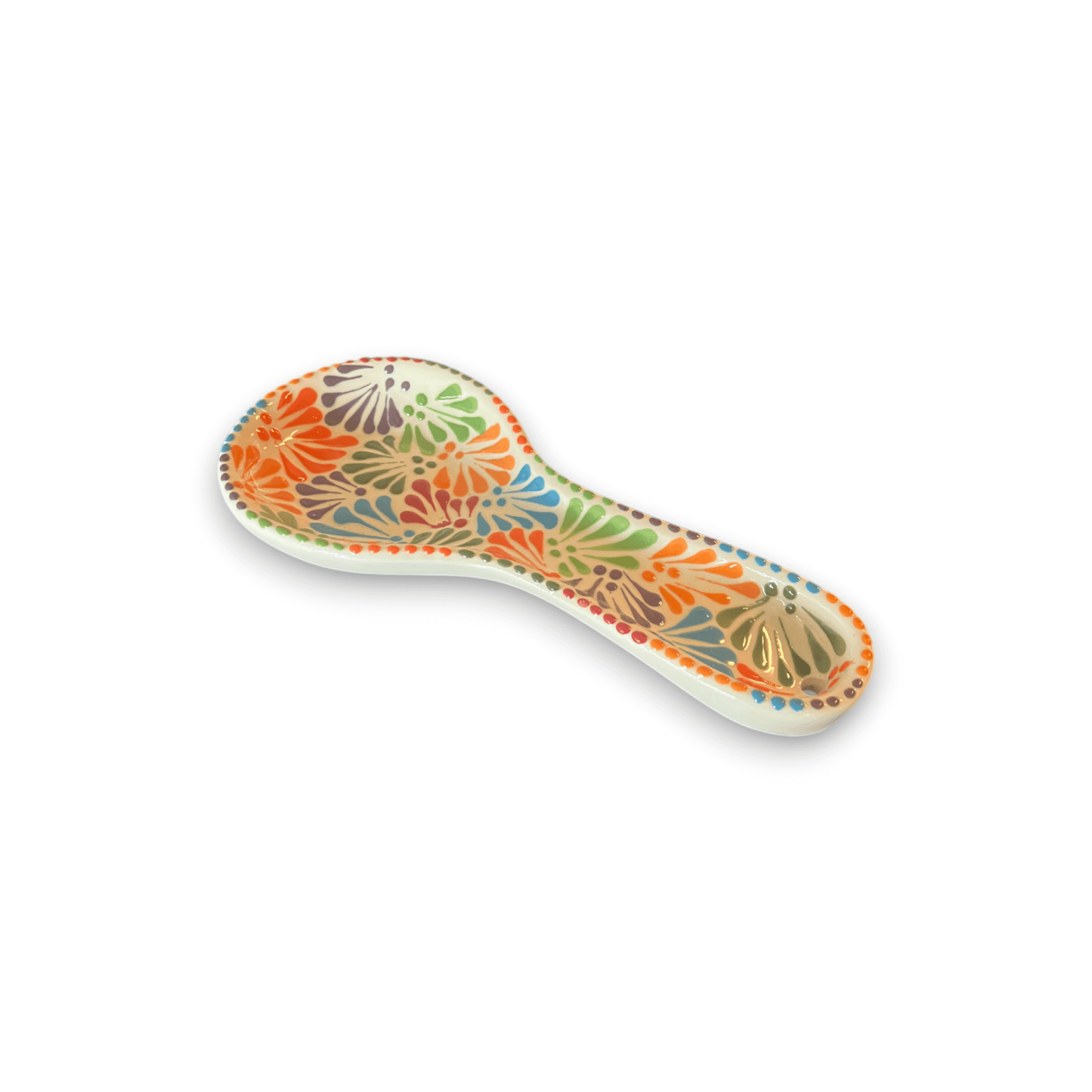Talavera Spoon Rest | Handmade Mexican Puebla - colorful hand-painted Talavera ceramic spoon rest from Puebla, kiln-fired with lead-free glaze