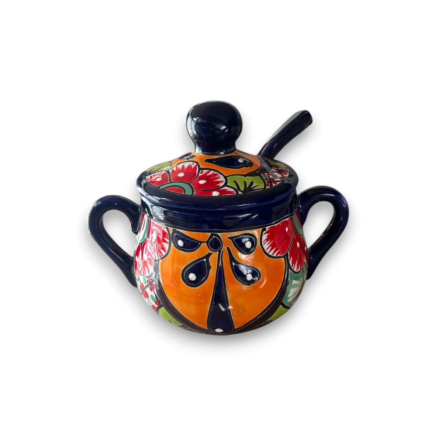 Handmade Talavera Sugar Jar with Spoon