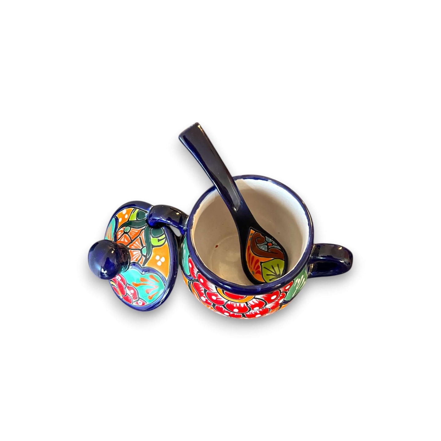 Handmade Talavera Sugar Jar with Spoon
