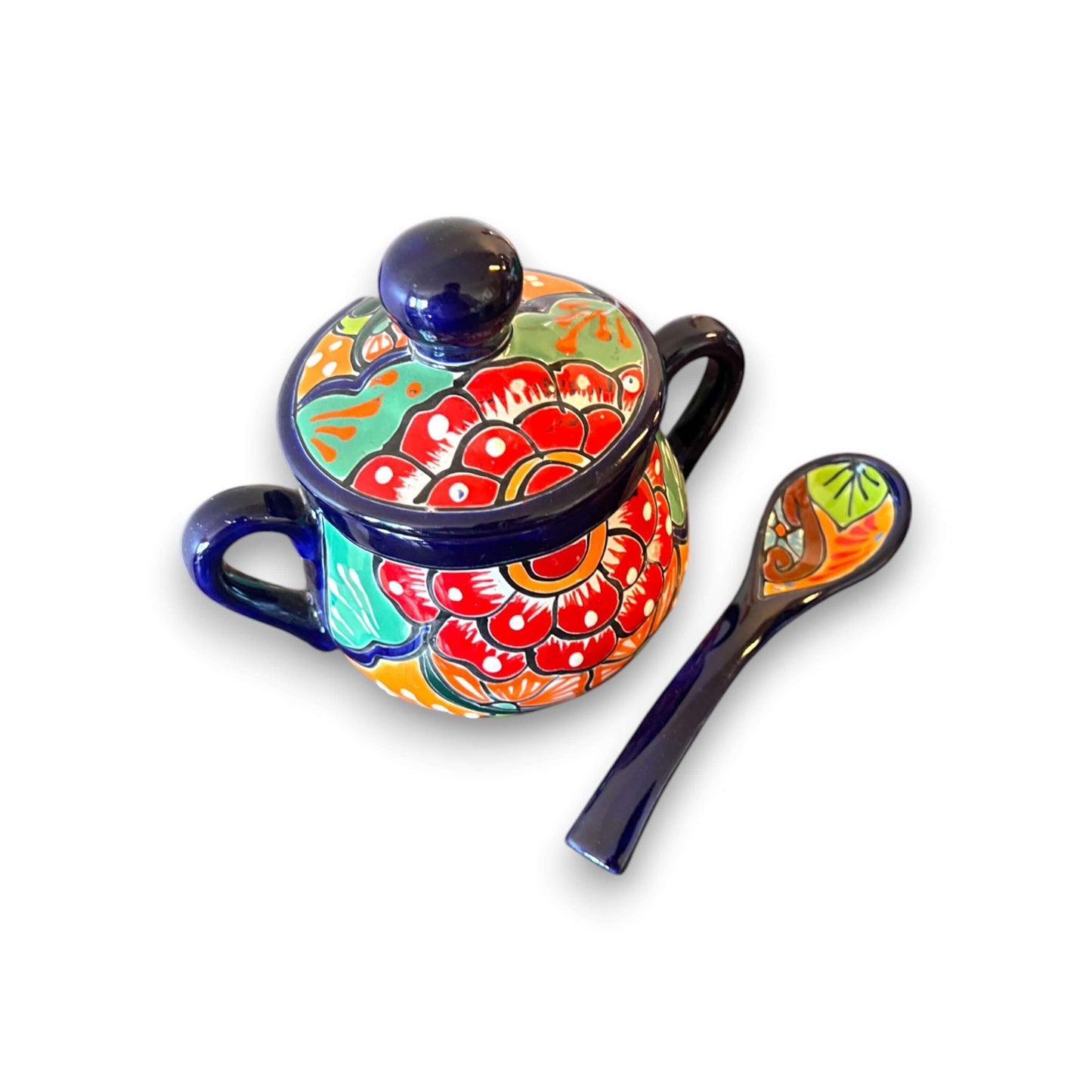 Handmade Talavera Sugar Jar with Spoon