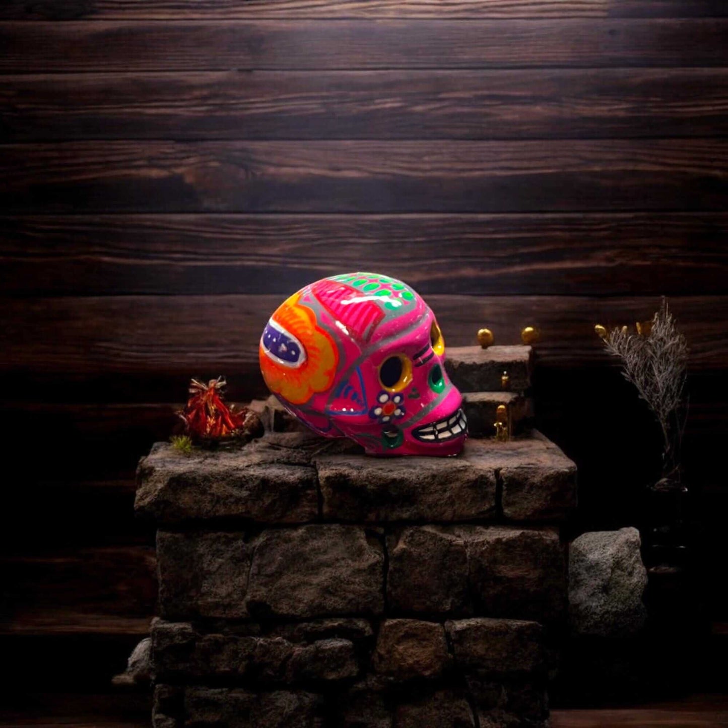Hand-Painted Guerrero Skull Sculpture