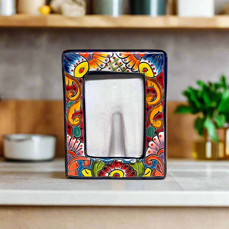 Talavera Picture Frame | Colorful Handcrafted Mexican Home Decor - hand-painted rectangular ceramic frame with vibrant traditional patterns