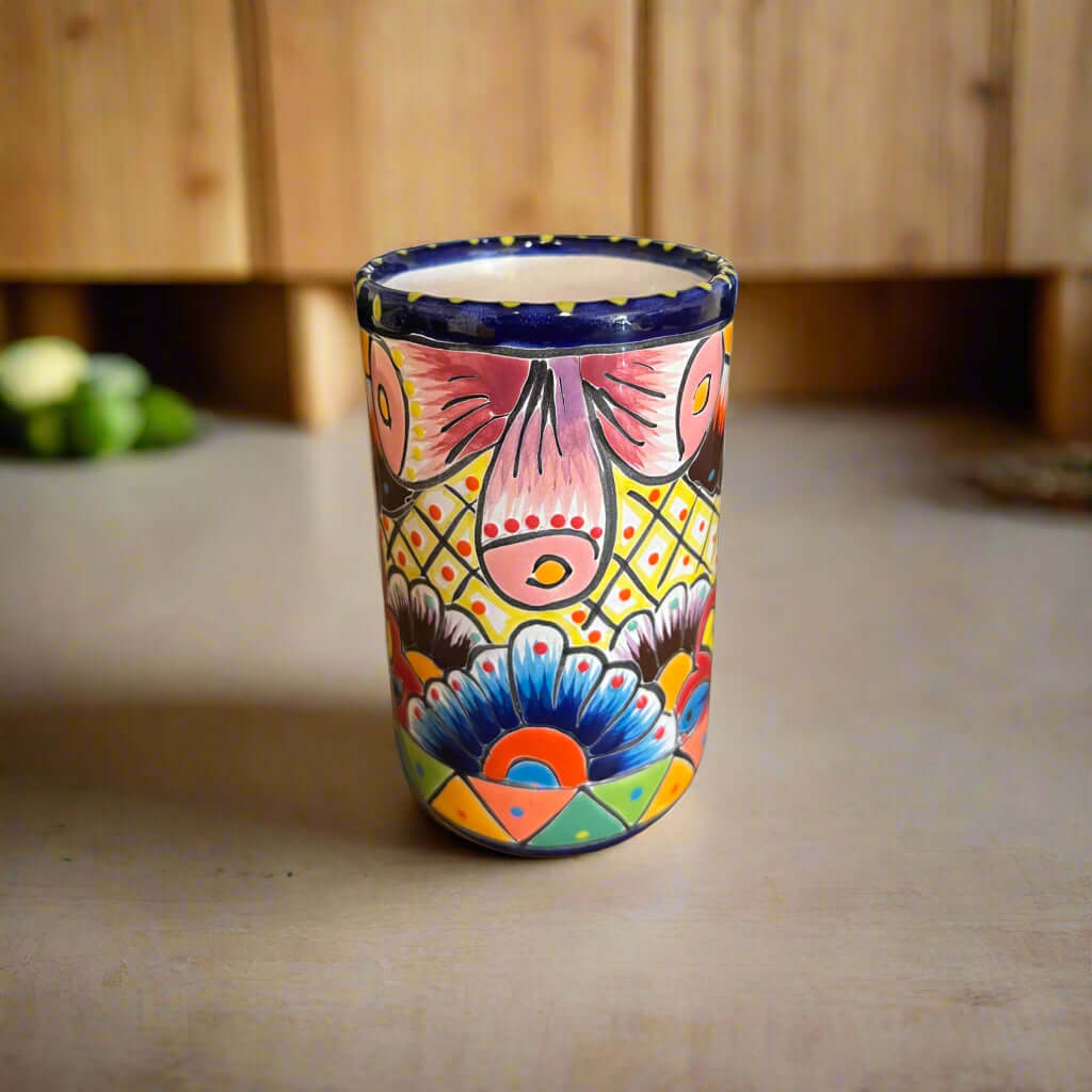 Talavera Tumbler Cup – Hand-Painted Mexican Ceramic Glass