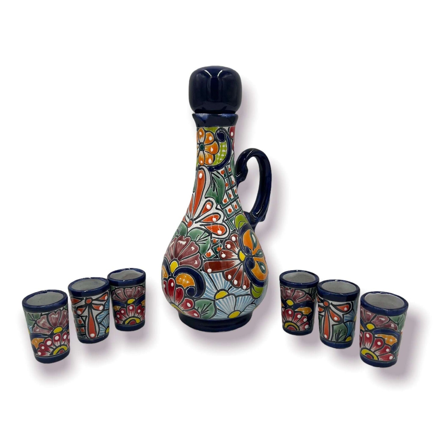 Talavera Decanter with 6 Shot Glasses | Hand Painted Mexican Set