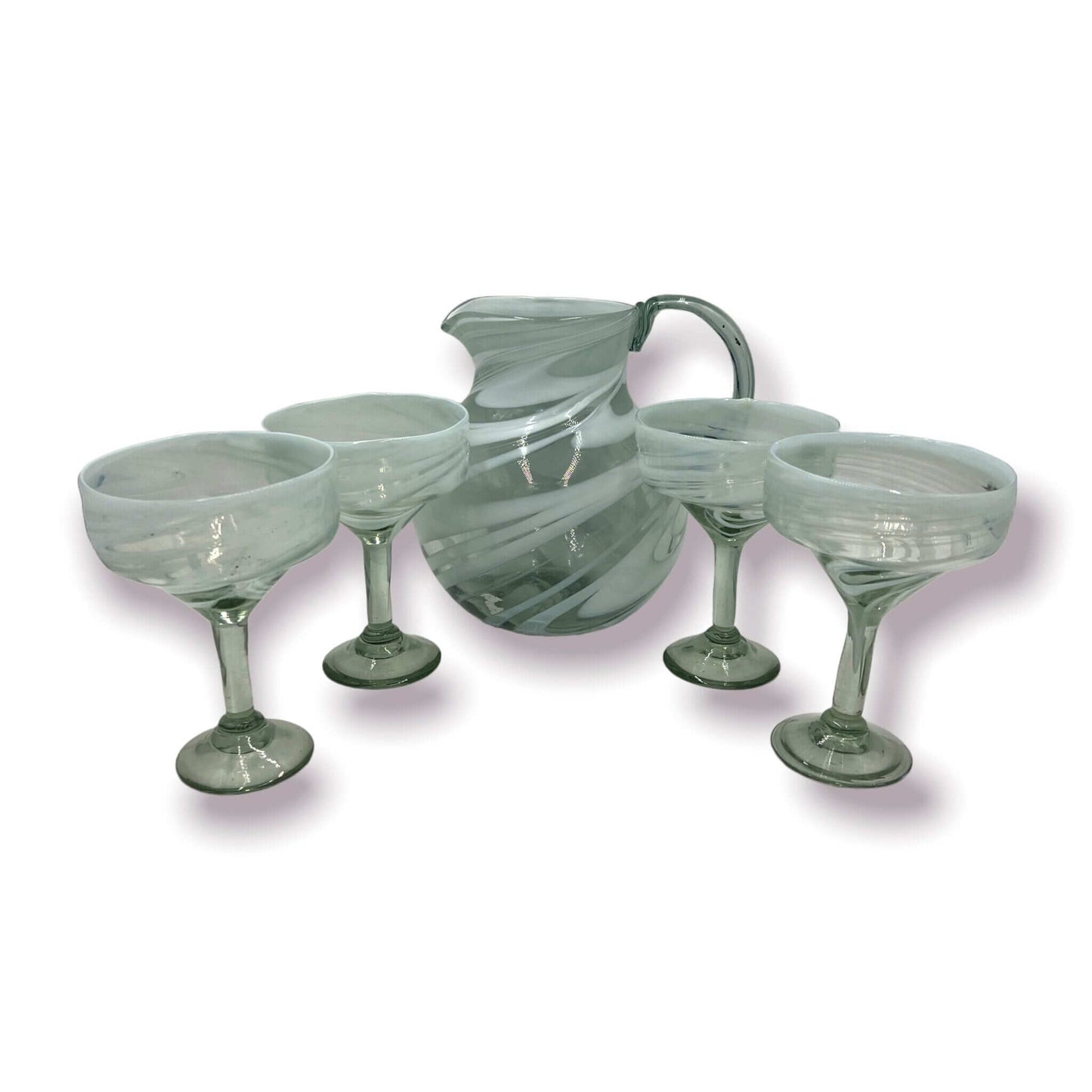 Mexican Hand-Blown Glass Pitcher | White Swirl