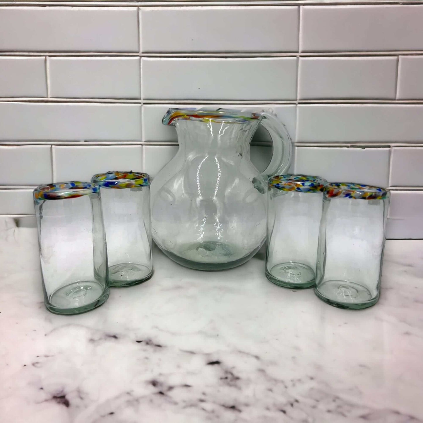 Mexican Hand Blown Glass Pitcher | Unique Design