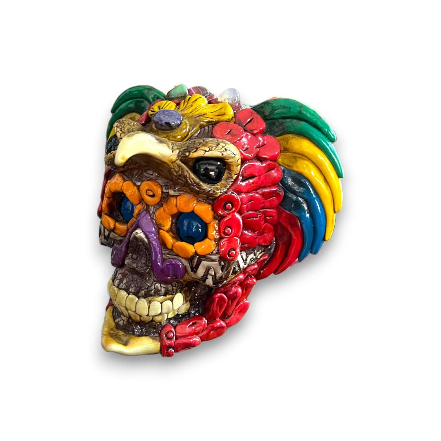 Handcrafted Aztec Warrior Skull Statue