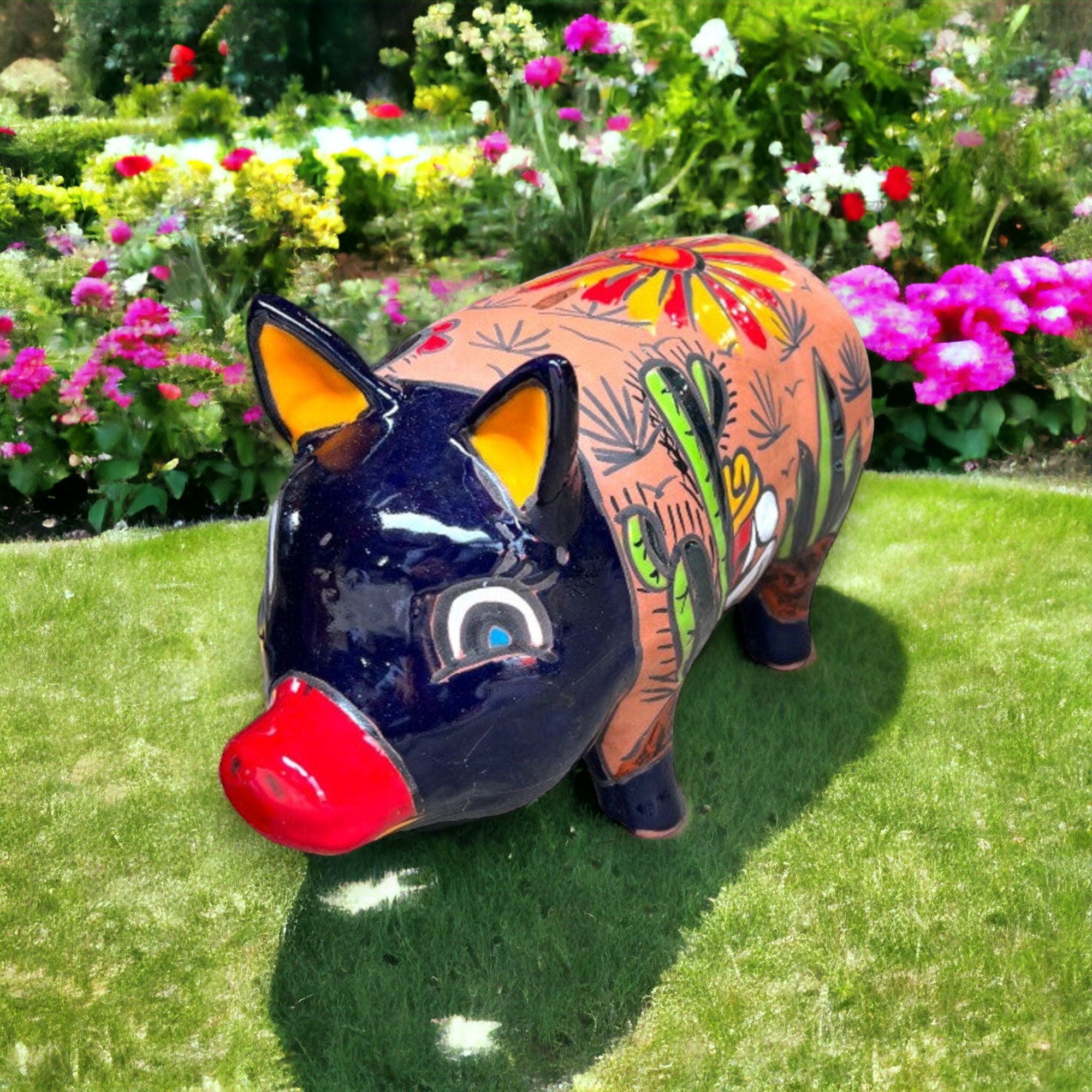 Online Talavera Piggy Pig Planter Large Animal Pot Mexican Pottery Handmade Hand Painted Indoor Outdoor Home Decor 16