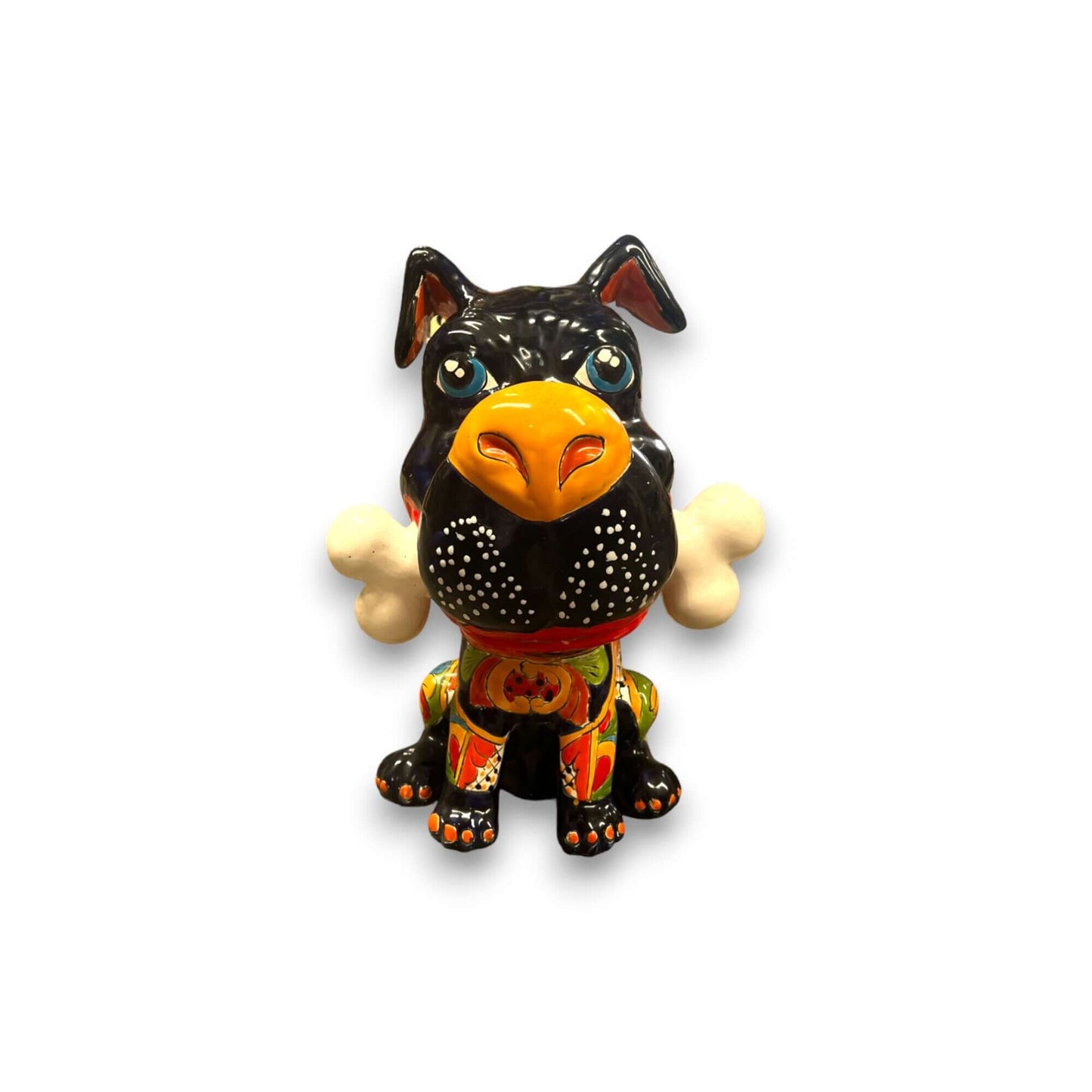 Talavera Dog with Bone - Handpainted Ceramic Decor