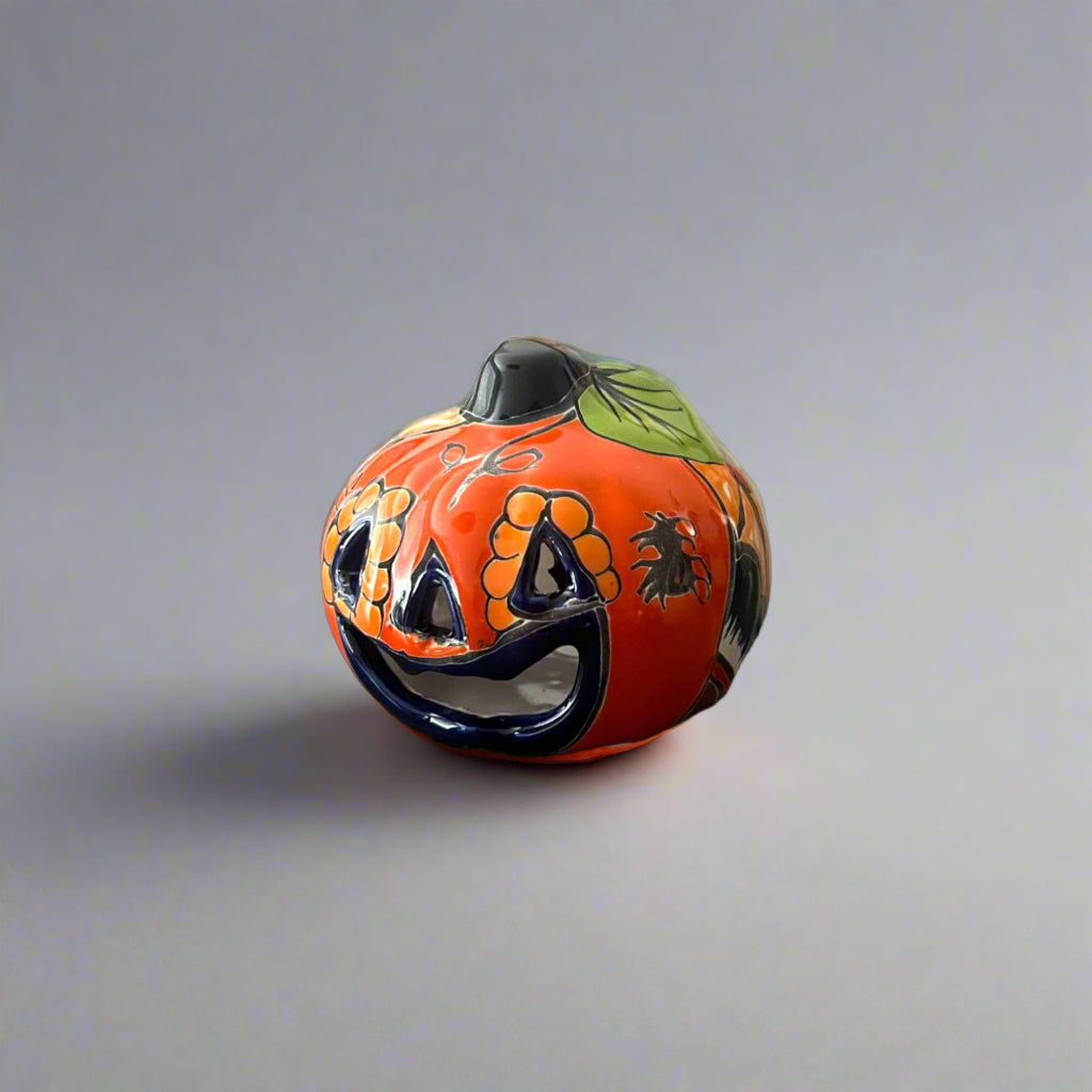 Mini Talavera Pumpkin | Handcrafted Mexican Jack-O'-Lantern
