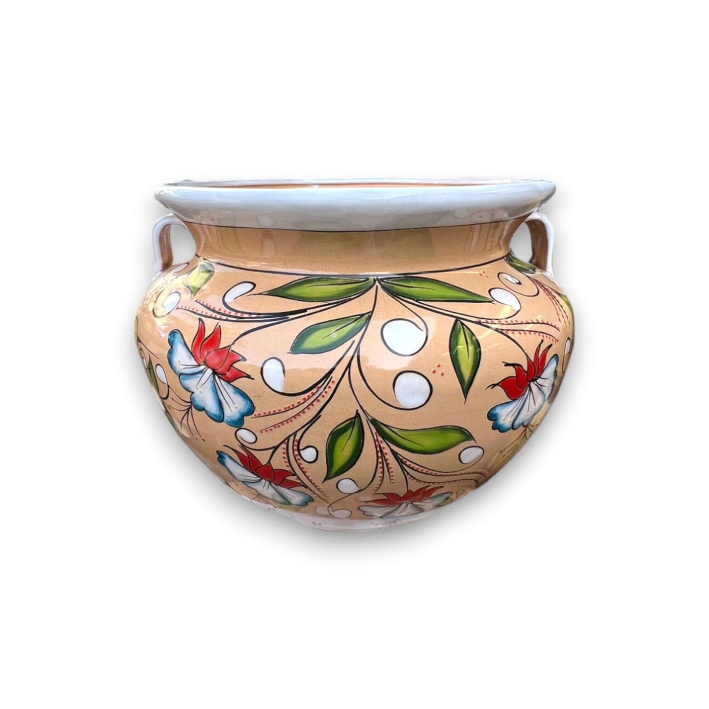 XL Talavera Flower Pot - White & Tan Floral