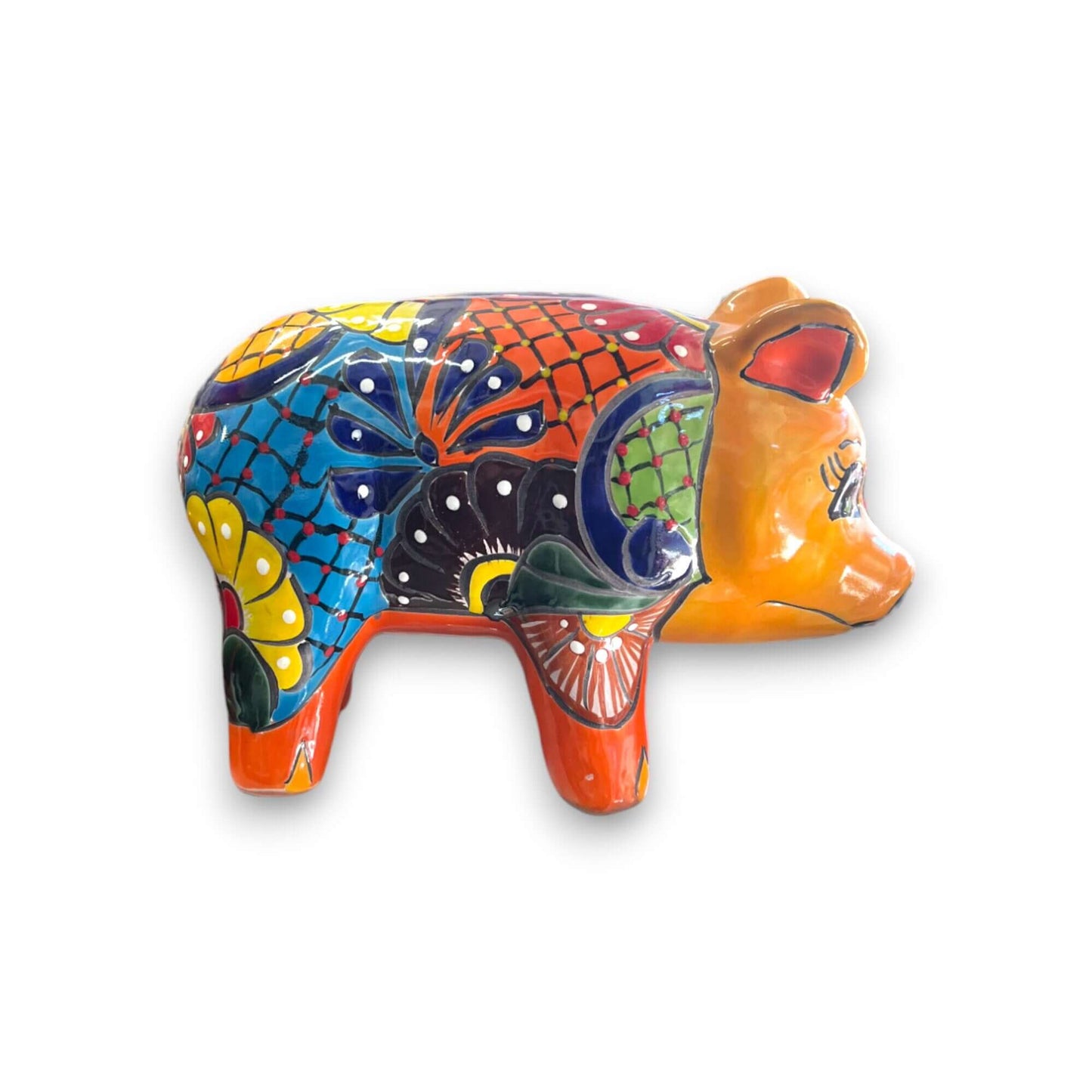 Vibrant Talavera Pig Statue - Handmade Pottery