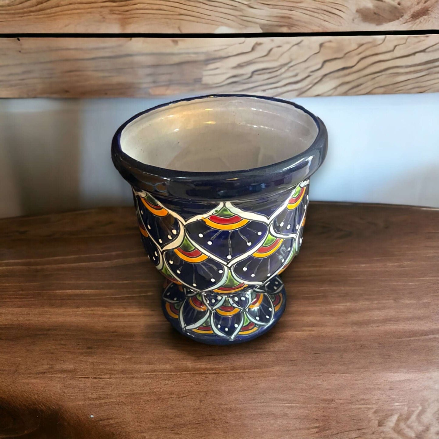 Hand-Painted Talavera Flower Pot | Peacock Design