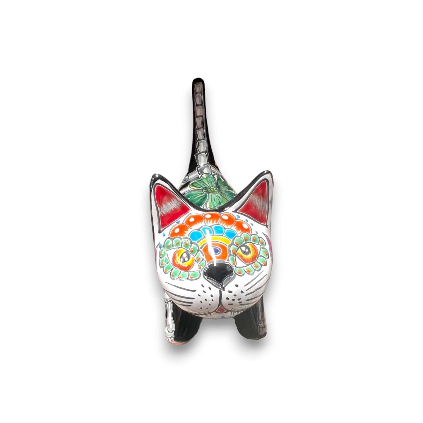 Talavera Cat Statue - Hand-Painted Day of the Dead Art