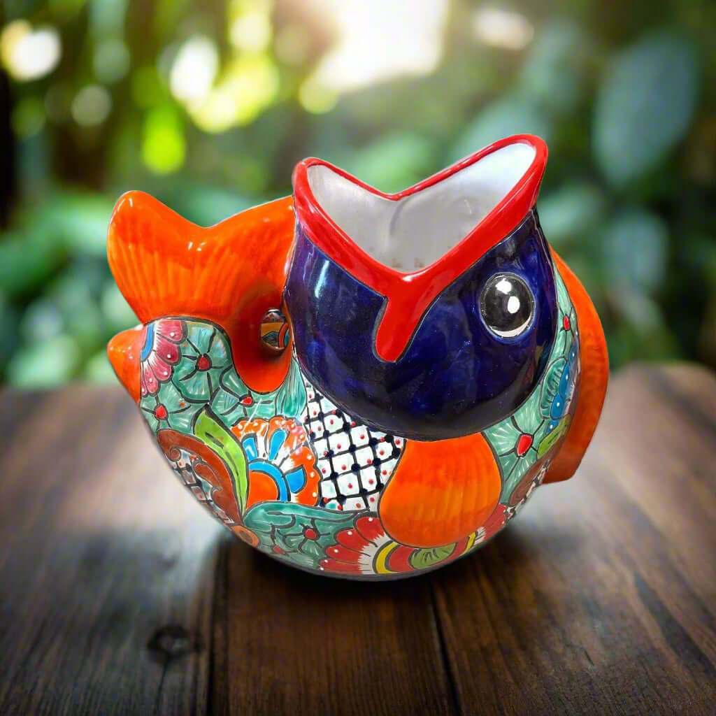 Rare XL Talavera Fish Planter | Hand-Painted Pottery