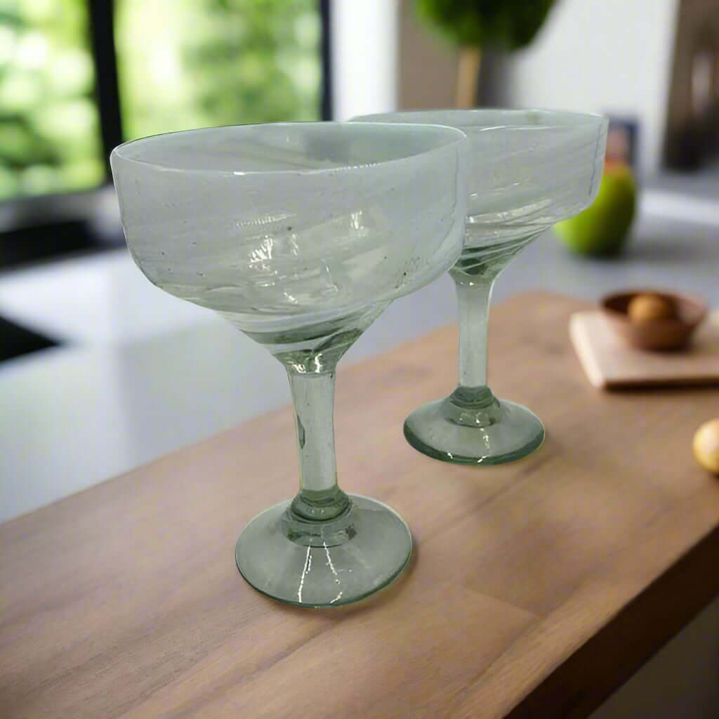 Hand Blown Mexican Margarita Glass - White Swirl