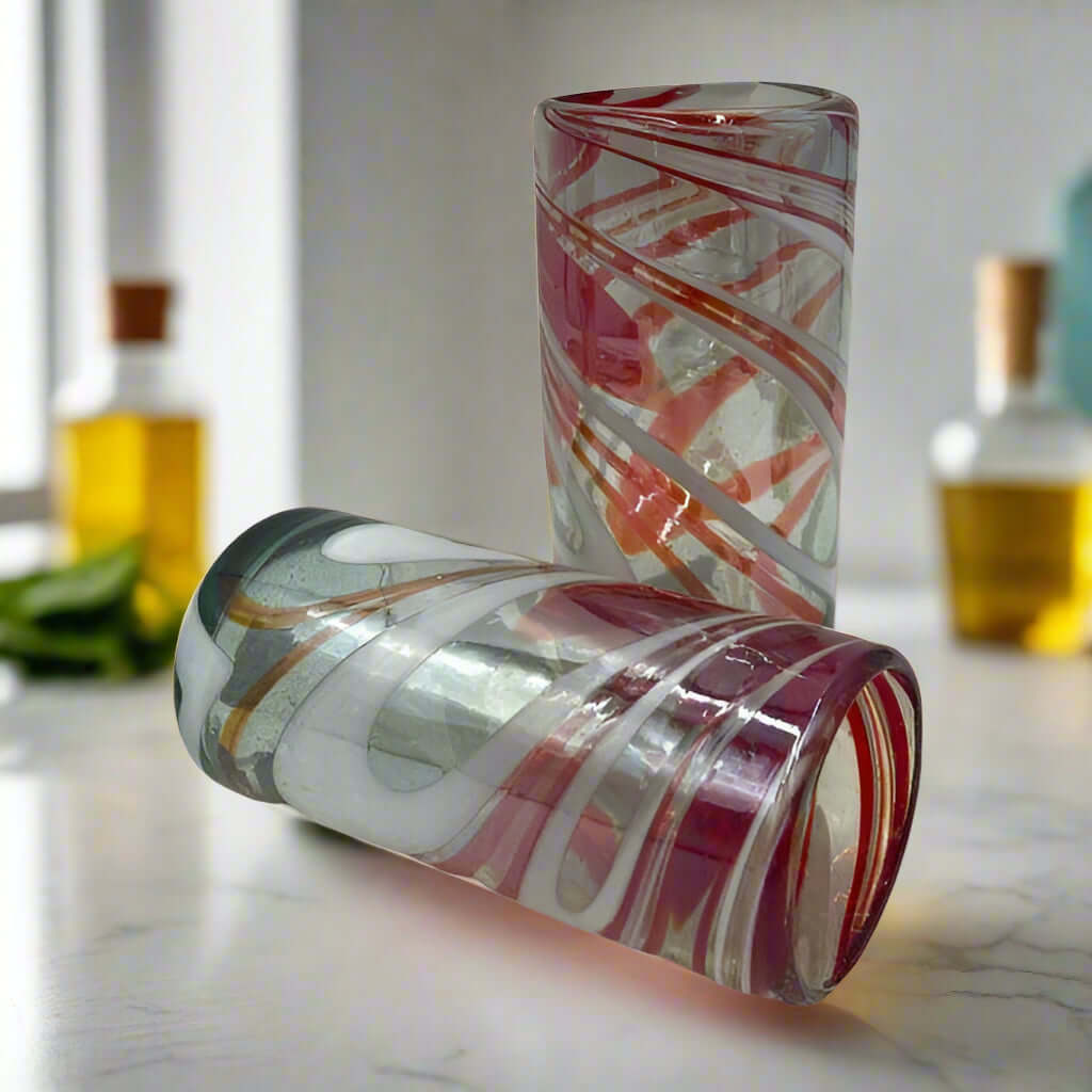 Festive Hand Blown Tumbler Glass | Candy Cane