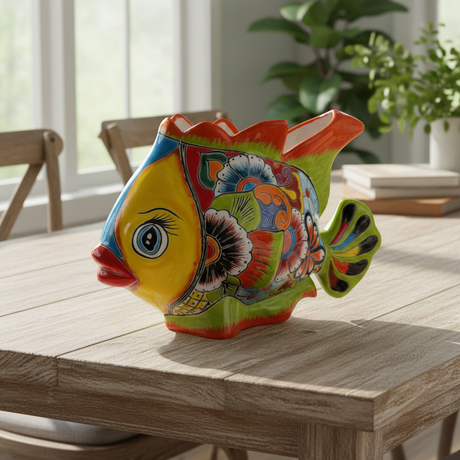 Large Talavera Fish Planter | Hand-Painted Mexican Statue Pottery
