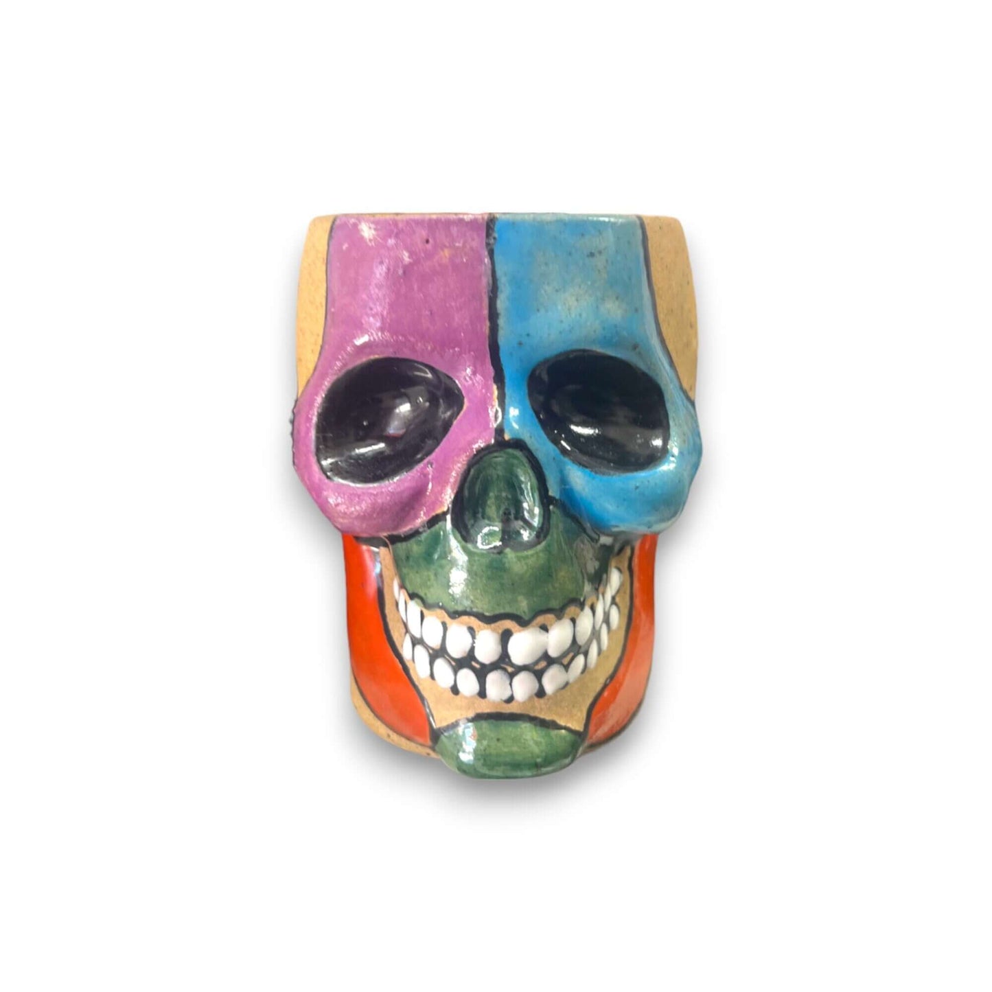 Mexican Handcrafted Skull Planter | Unique Small Flower Pot for Home Decor - hand-painted colorful Talavera skull planter from Guanajuato