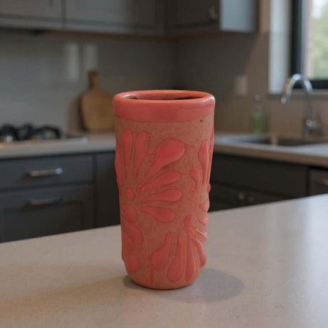 Pink Talavera Shot Glass | Handmade Ceramic Favor on kitchen counter