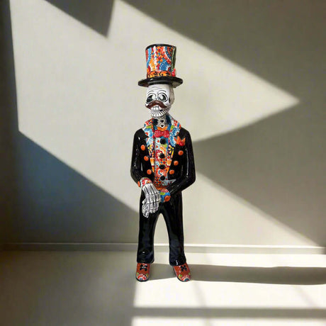 Talavera Catrin Statue | 33" Day of the Dead Figurine hand-painted Talavera Catrin in vibrant colors, kiln-fired, 33-inch decorative statue
