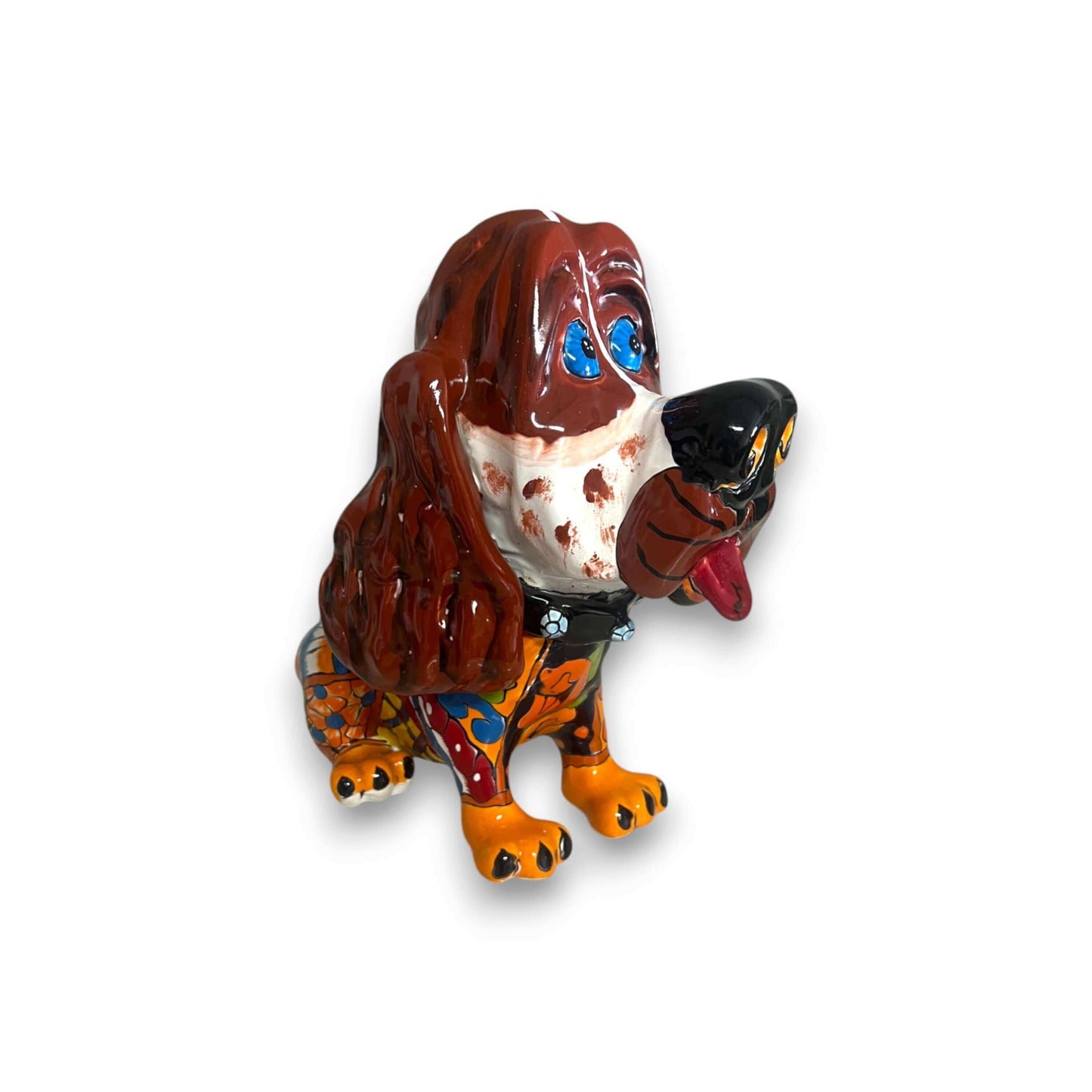 Talavera Cocker Spaniel Statue | Colorful Hand-Painted Mexican Dog Art - hand-painted Talavera ceramic dog with bright floral patterns