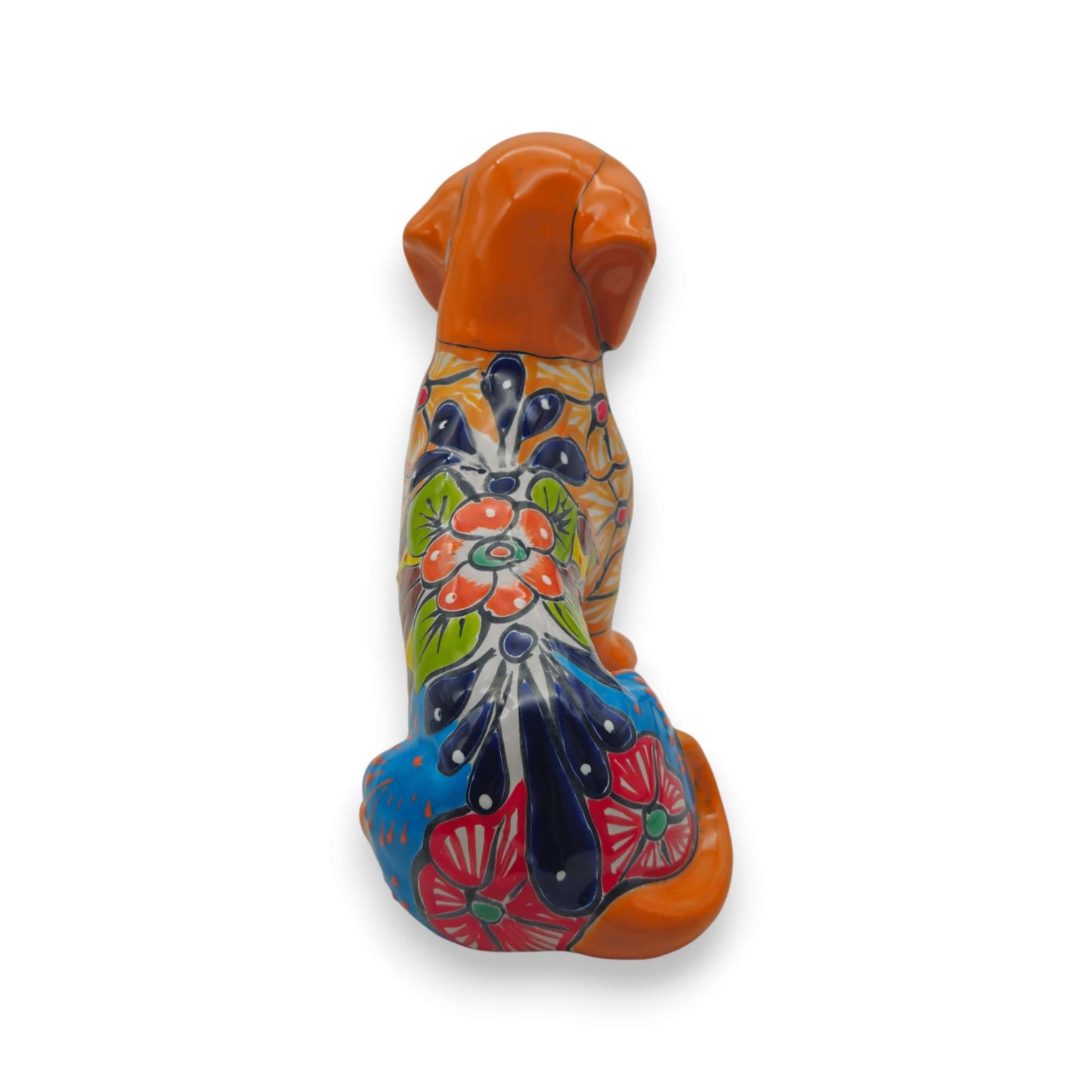 Colorful Talavera Dachshund | Mexican Ceramic Dog Figurine - handcrafted orange floral painted ceramic dachshund accent