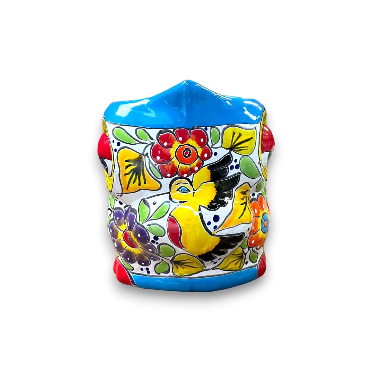 Talavera Owl Planter | Colorful Hand-Painted Mexican Pottery - hand-painted owl ceramic planter with red, blue, yellow floral design