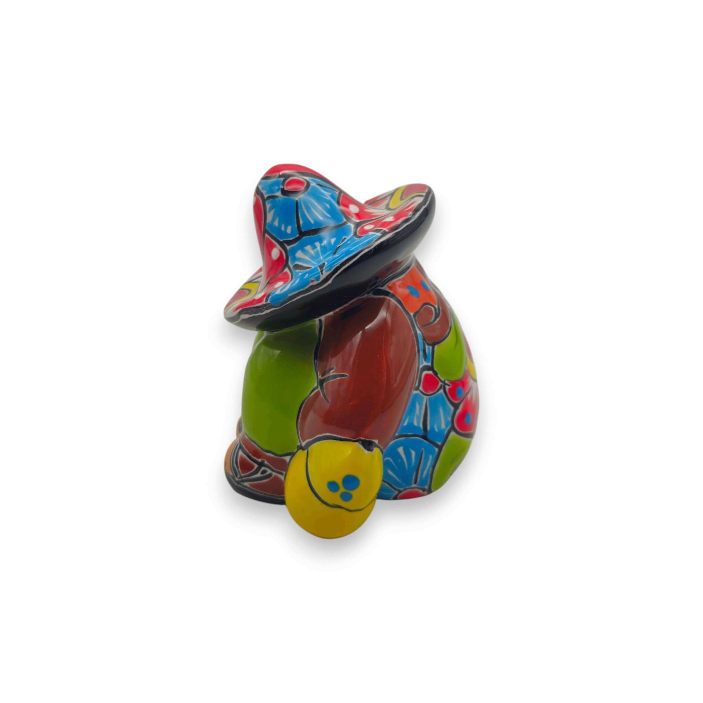 Talavera Panchito Figurine | Handcrafted Mexican Pottery - colorful sleeping man Talavera pottery with blue red green yellow floral patterns
