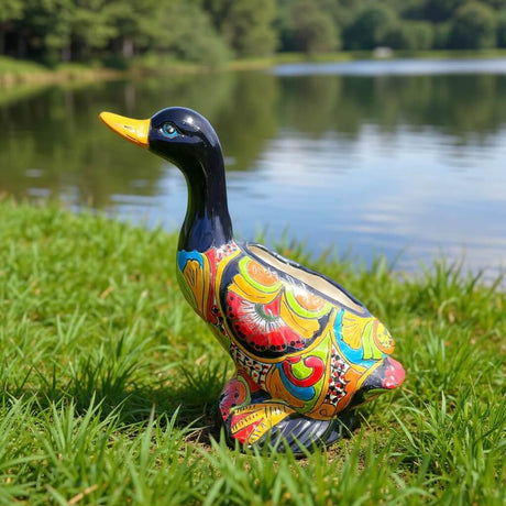 The Talavera Hub colorful hand-painted ceramic duck planter with floral designs. Features a glossy finish and multicolor accents.