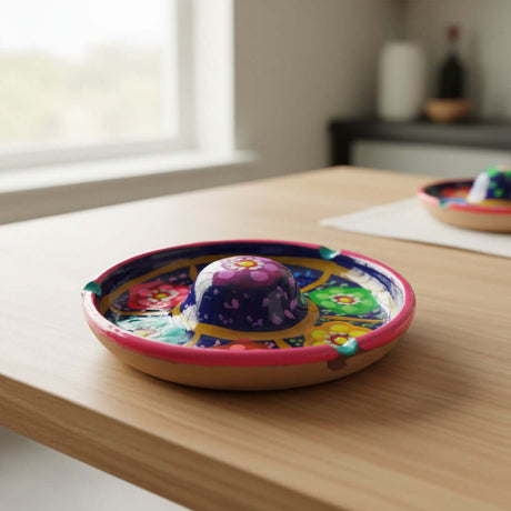 The Talavera Hub Mexican handmade Guerrero pottery bar glass rimmer with vibrant hand-painted floral patterns