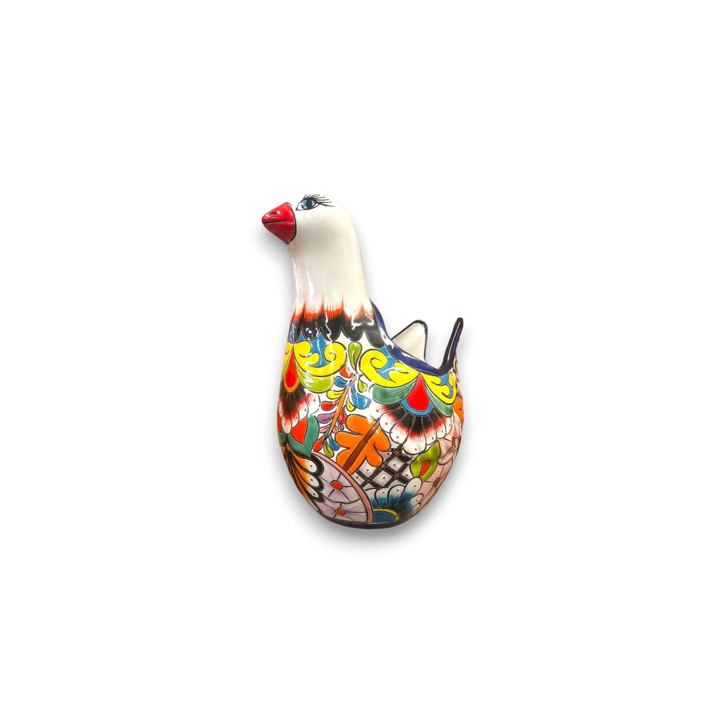 Vibrant Talavera Dove Planter | Colorful Mexican Ceramic Bird Statue (Large) hand-painted dove planter with bright floral Talavera patterns