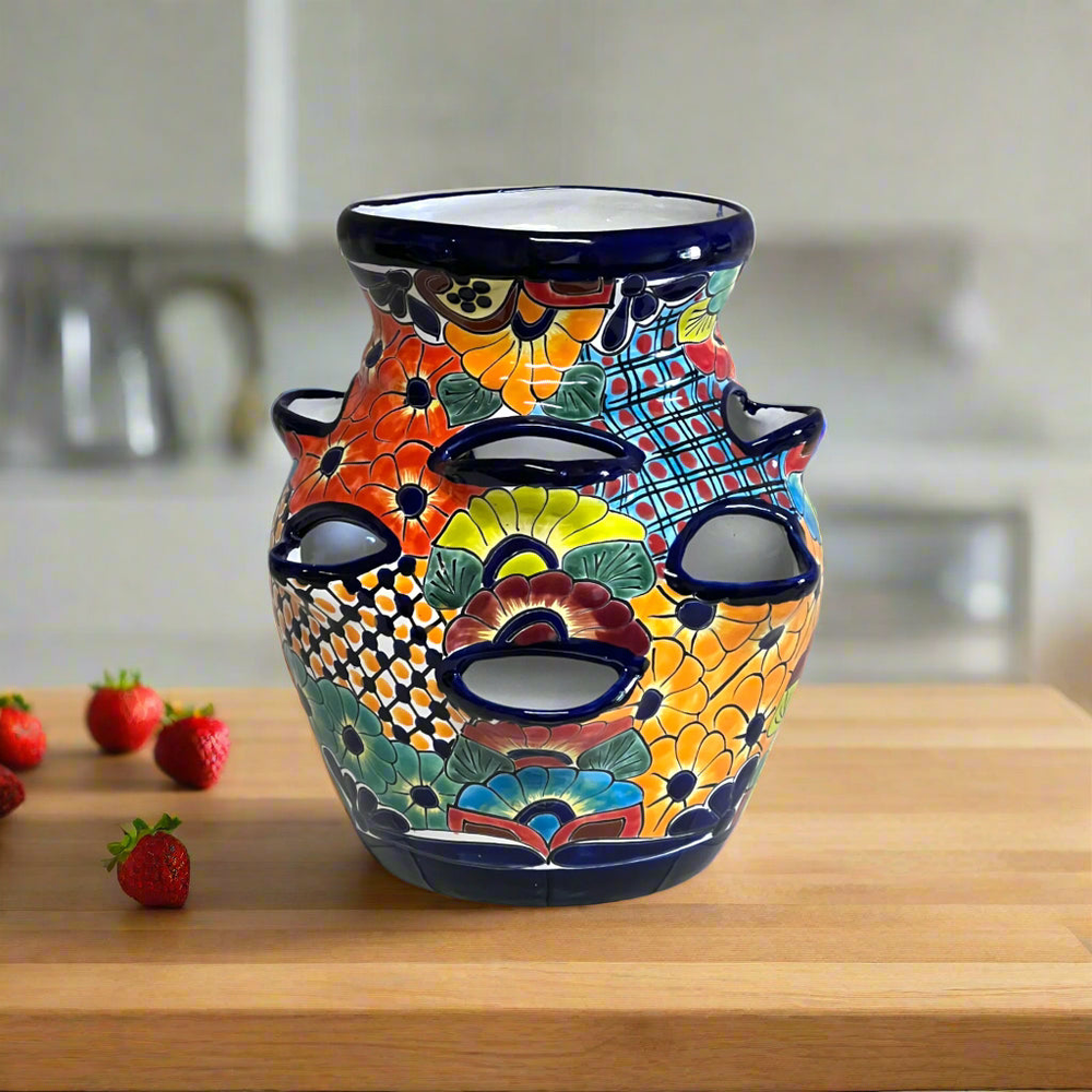 Evergreen Garden Talavera Mexican Pottery Ceramic 7 in.Blue Floral