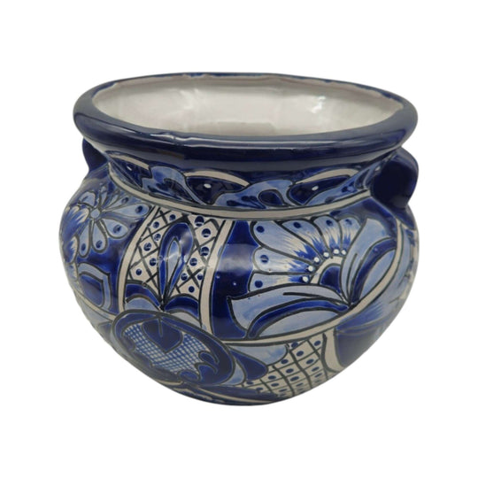 Handmade Talavera Planter | Blue & White Flower Pot