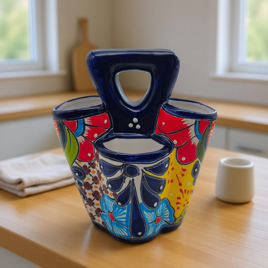 Talavera Utensil Holder | Colorful Handcrafted Mexican Organizer