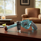 Handblown Mexican Revolver Decanter Set | Wooden Chest Display