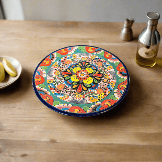 10" Talavera Dinner Plate | Colorful Mexican Dinnerware - handmade hand-painted 10-inch Talavera ceramic dinner plate from Guanajuato, kiln-fired lead-free glaze