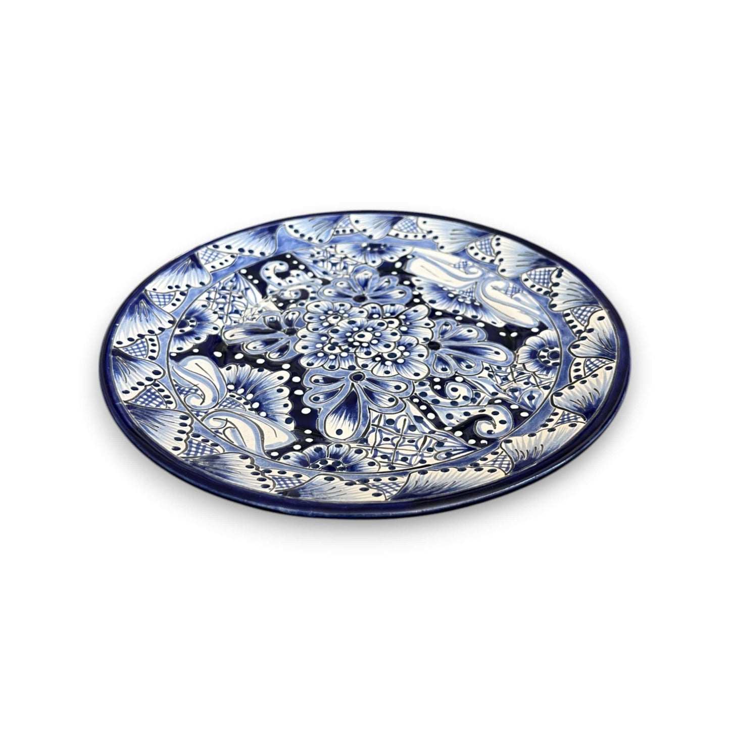10" Talavera Blue & White Dinner Plate | Mexican Dinnerware hand-painted ceramic plate from Guanajuato, lead-free glazed artisan dinnerware