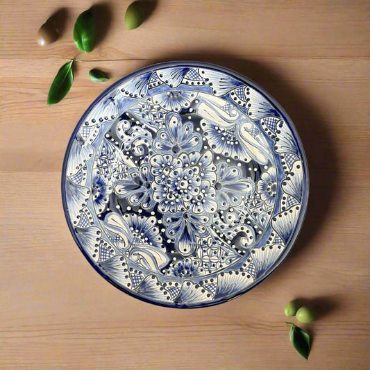 10" Talavera Blue & White Dinner Plate | Mexican Dinnerware - hand-painted Talavera ceramic plate with intricate blue floral design
