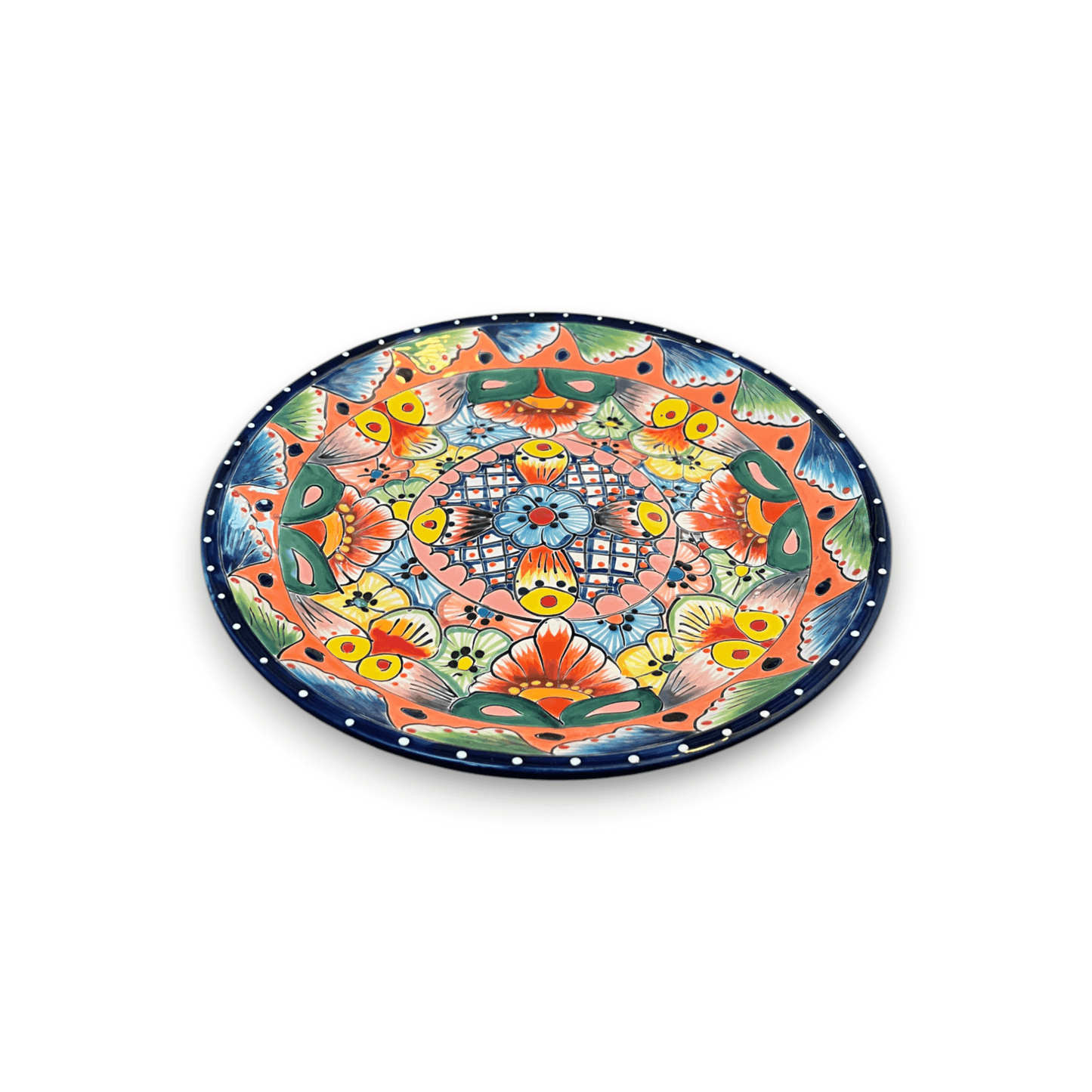 11.5" Talavera Dinner Plate | Vibrant Mexican Dinnerware - Hand-painted vibrant floral Talavera ceramic plate from Guanajuato, lead-free glaze