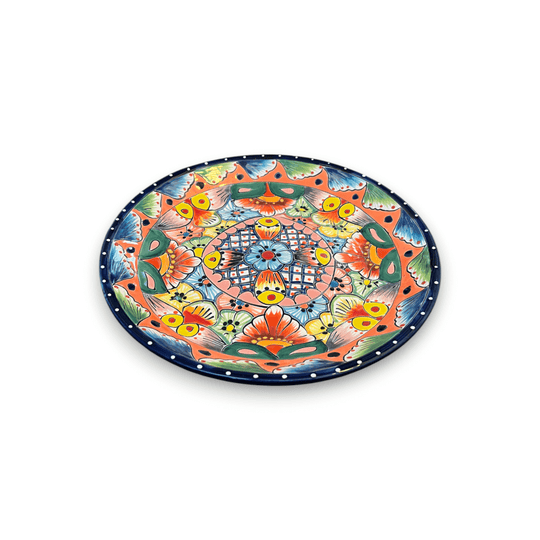 11.5" Talavera Dinner Plate | Vibrant Mexican Dinnerware - Hand-painted vibrant floral Talavera ceramic plate from Guanajuato, lead-free glaze