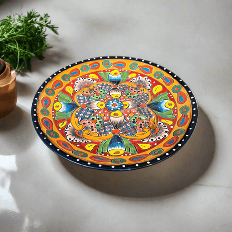 11.5" Talavera Dinner Plate | Vibrant Mexican Dinnerware — hand-painted colorful Talavera ceramic plate from Guanajuato, lead-free glazed