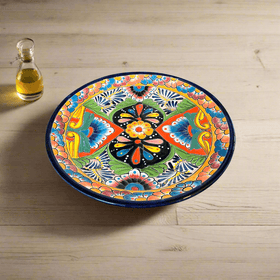 11.5" Talavera Dinner Plate | Vibrant Mexican Dinnerware - hand-painted vibrant floral ceramic plate from Guanajuato, Mexico, lead-free glaze