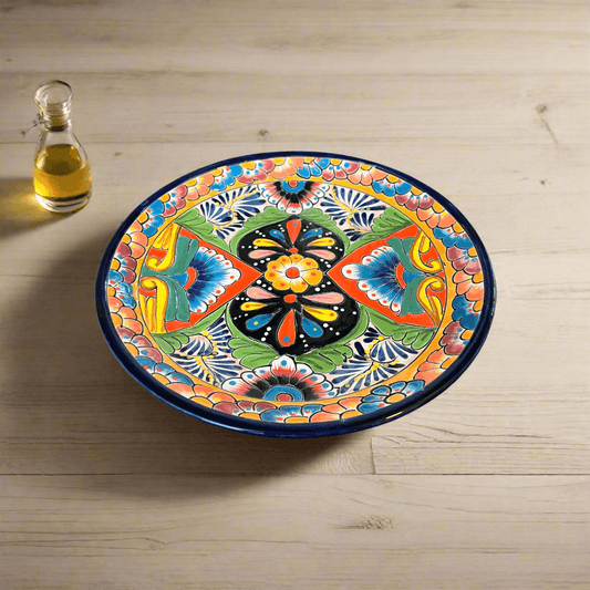 11.5" Talavera Dinner Plate | Vibrant Mexican Dinnerware - hand-painted vibrant floral ceramic plate from Guanajuato, Mexico, lead-free glaze